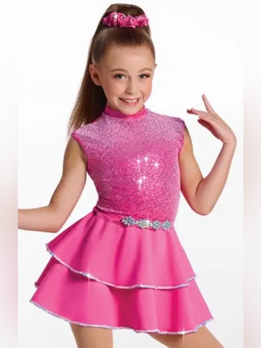 Weissman Showtime Pumpin' Up The Party Pink Sequin Tiered Dance Dress Dancewear